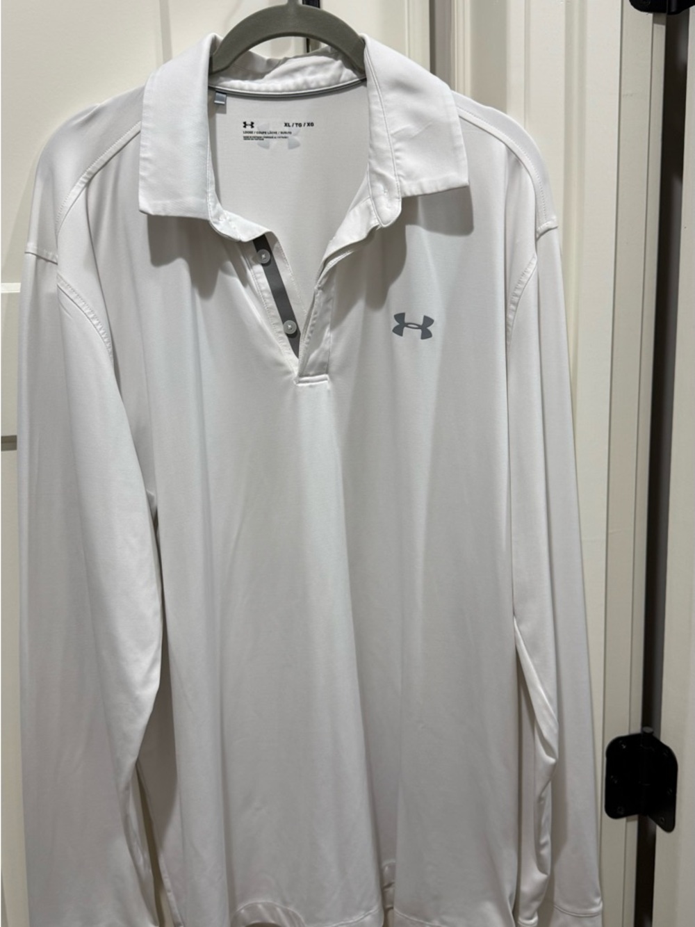 Under Armour Men’s White Long-Sleeve Polo with Gray Logo